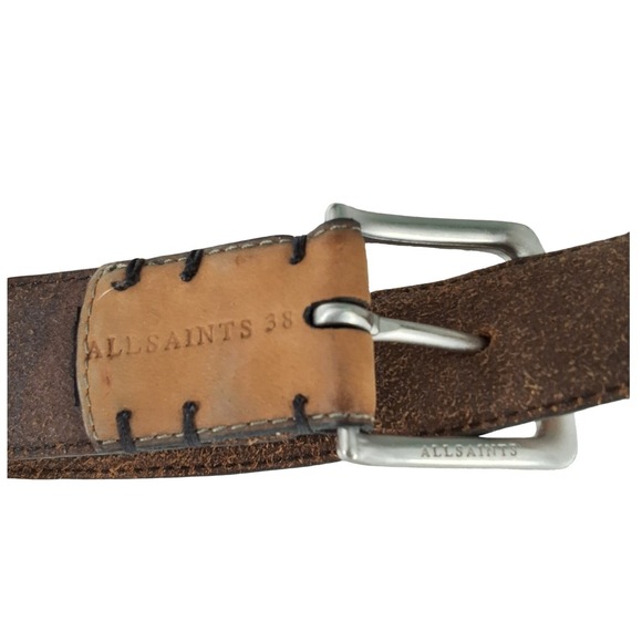 AllSaints Other - AllSaints Mens Brown Leather Belt Silver Buckle Embossed Ramskull Size 38